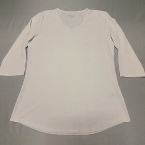 SEG'MENTS V-Neck Top Womens Small White 3/4 Sleeve Ribbed Tencel Modal 1389475